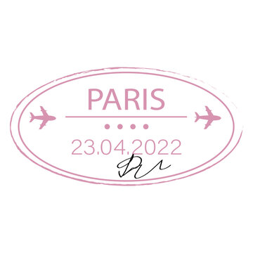 Paris passport stamp on white background