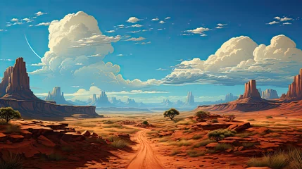 Cercles muraux Bleu Jeans American desert road landscape ai pixel game scene