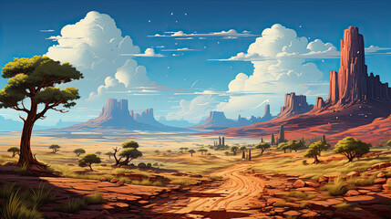 American desert road landscape ai pixel game scene