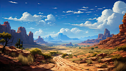 American desert road landscape ai pixel game scene - obrazy, fototapety, plakaty