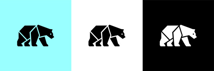 Naklejka premium clean geometric black-white bear logo icon tattoo