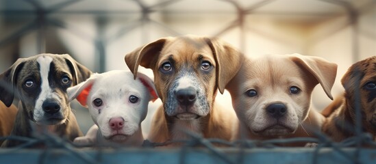 Dogs at shelter awaiting adoption - obrazy, fototapety, plakaty