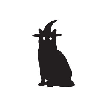 Black cat in witch hat on white background