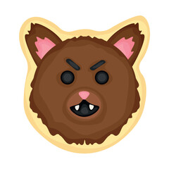 Tasty cookie in shape of bat head on white background