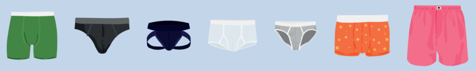 Set of man's underwear on grey background