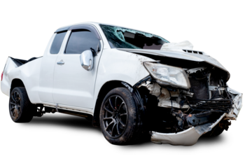 PNG format of Front and Side view of white pickup car get damaged by accident on the road. damaged cars after collision. isolated on transparent background