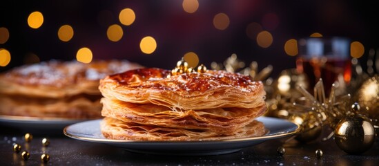 French kingcake with bokeh lights With copyspace for text - obrazy, fototapety, plakaty