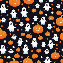 Cute halloween ghosts and pumpkins repeating pattern in vestor illustration. Ghostly Pumpkin Patch Symphony