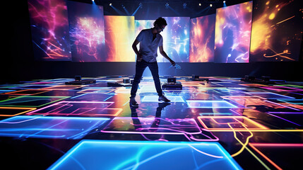 Epic DJ Show Ignites the Dance Floor with Mesmerizing Lights, a Kaleidoscope of Rhythmic Radiance - obrazy, fototapety, plakaty
