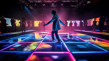 Epic DJ Show Ignites the Dance Floor with Mesmerizing Lights, a Kaleidoscope of Rhythmic Radiance - obrazy, fototapety, plakaty