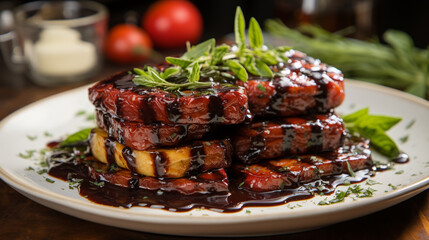 A stack of beetroot and halloumi skewers UHD wallpaper Stock Photographic Image