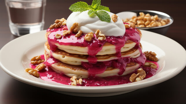 A stack of beetroot pancakes with fluffy pancakes UHD wallpaper Stock Photographic Image