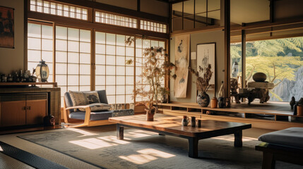 Japanese style living room, AI generated.