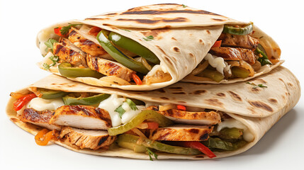 A stack of capsicum and chicken fajita wraps UHD wallpaper Stock Photographic Image - obrazy, fototapety, plakaty