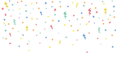 Many falling confetti on white background
