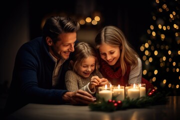 Obraz na płótnie Canvas Família reunida para celebrar o Natal e o Ano Novo, imagem mostrando a felicidade, alegria e gratidão entre pai, mãe, filhos e famiriares.