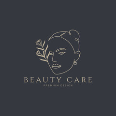 hand drawn logo line art feminine beauty floral botanical salon spa cosmetic care design vector illustration minimalism