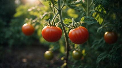 tomato plant that grows in the garden without agrochemicals. healthy and sustainable eating concept