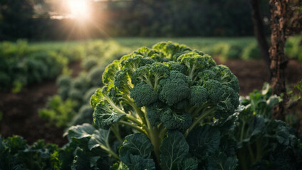 Broccoli plant that grows in the garden without agrochemicals. healthy and sustainable eating...