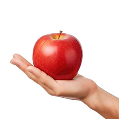 Hand holding red apple isolated on transparent background