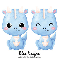 Obraz premium Cute Blue Dragon, Dragon, watercolor, illustration vector, Year of the Dragon