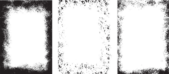 Big collection of black paint ink brush strokes. Grunge border vector texture background. Set of hand drawn black paint brushes. Abstract frame overlay design. a4 paper grunge textured border.
