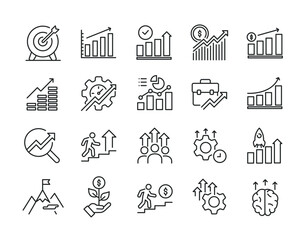 Growth line icons. Editable stroke. For website marketing design, logo, app, template, ui, etc. Vector illustration.