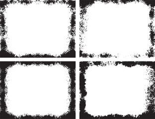 Big collection of black paint ink brush strokes. Grunge border vector texture background. Hand drawn black paint brushes. Abstract frame overlay design. Set of black paint.