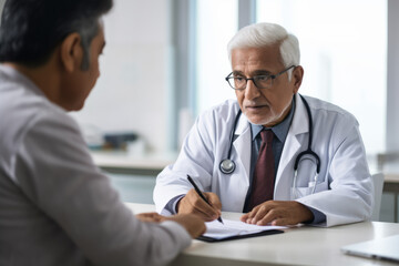 Indian male doctor consulting senior old patients