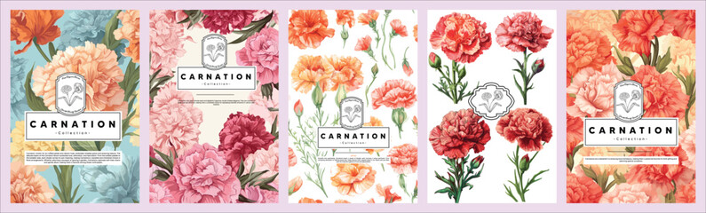 Elegant Carnation, Realistic Vector Illustrations of Flowers, Leaves, and Plants for Backgrounds, Patterns, and Wedding Invitations.