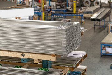 Stock Metal flashing stored on racks in a warehouse