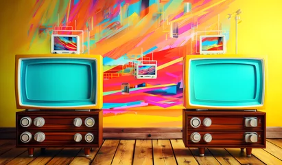 Muurstickers Retro TV set in pop art, explosion of color style © Randall