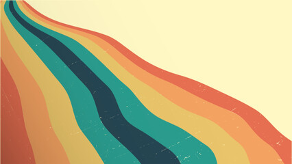 70s retro perspective lines rainbow background. Vintage grunge colourful stripes banner, backdrop and wallpaper vector.