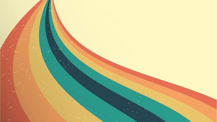 70s retro perspective lines rainbow background. Vintage grunge colourful stripes banner, backdrop and wallpaper vector.
