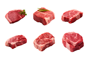 fresh raw beef steak collection isolated on a transparent background