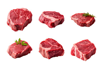 Obraz premium fresh raw beef steak collection isolated on a transparent background