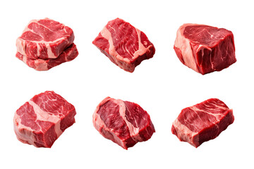 fresh raw beef steak collection isolated on a transparent background - obrazy, fototapety, plakaty