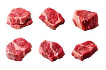 fresh raw beef steak collection isolated on a transparent background