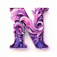 letter N logo with purple plant decoration