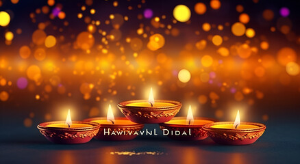 Happy Diwali poster or banner design with illuminated generative ai
