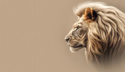 The Mighty Lion of Judah: A Powerful Presence Of A King on Beige Canvas.  Religion. - obrazy, fototapety, plakaty