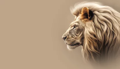 Fotobehang The Mighty Lion of Judah: A Powerful Presence Of A King on Beige Canvas.  Religion. © touchedbylight