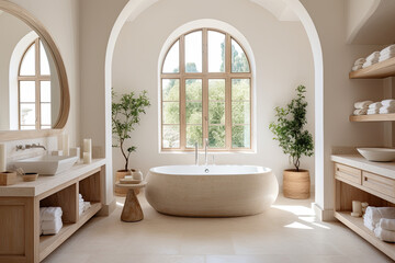 Mediterranean luxury villa bathroom.  Generative AI
