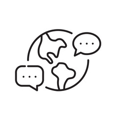 World globe with chat bubbles. International communication. Pixel perfect, editable stroke icon