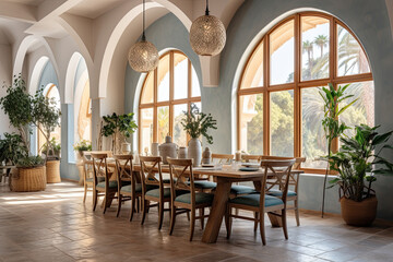 Mediterranean luxury villa dining room.  Generative AI