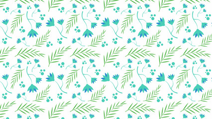 Obraz premium blue flower and leaf seamless pattern background illustration