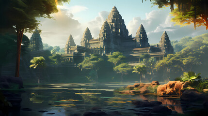 Fototapeta premium Angkor Wat in the middle of a tropical forest