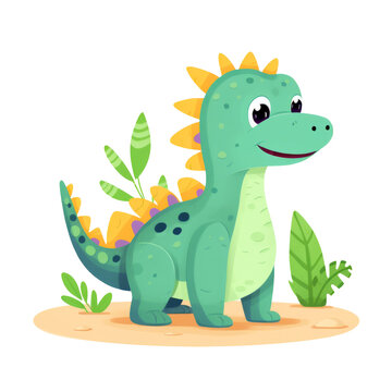 Cute baby dinosaur Clipart isolated on Transparent Background. 