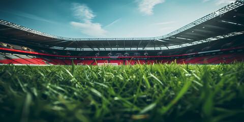 the grass is the view of a soccer stadium - obrazy, fototapety, plakaty