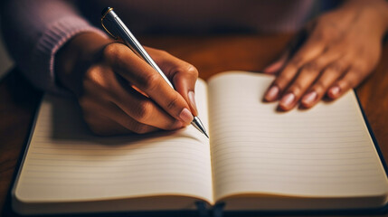 ペンでノートに書く手元のアップ